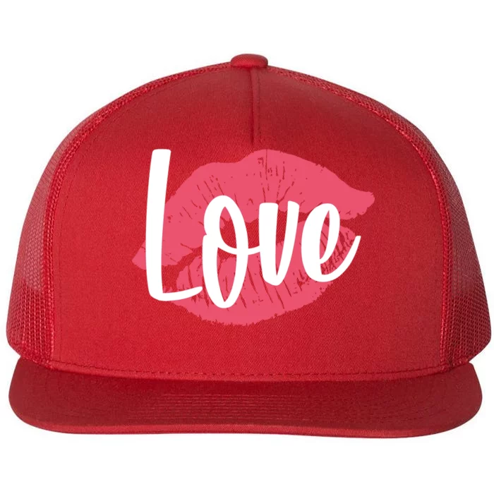 Valentines Day Love Lips Flat Bill Trucker Hat