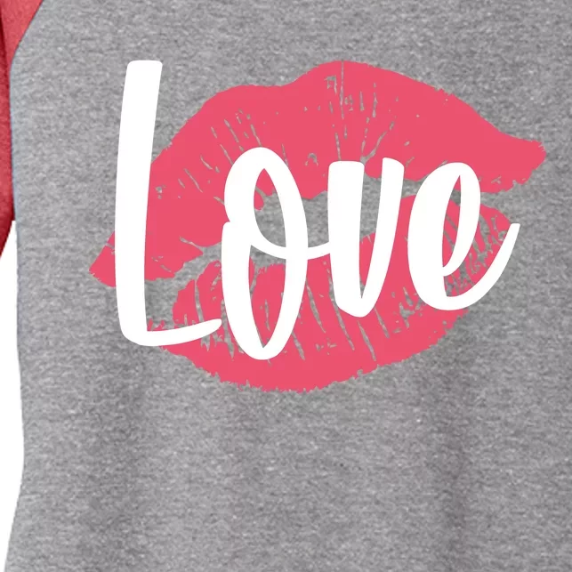 Valentines Day Love Lips Women's Tri-Blend 3/4-Sleeve Raglan Shirt