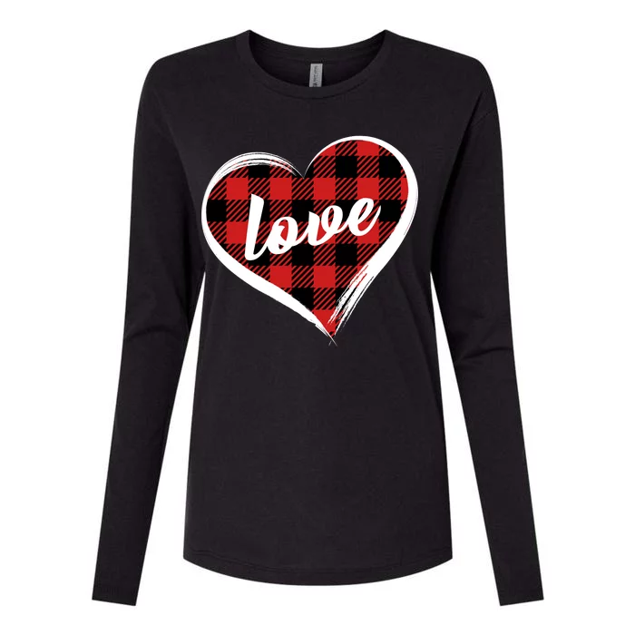 Valentines Day Love Plaid Heart Womens Cotton Relaxed Long Sleeve T-Shirt