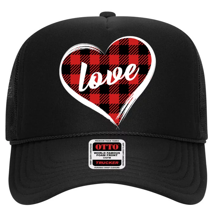 Valentines Day Love Plaid Heart High Crown Mesh Trucker Hat