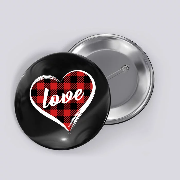 Valentines Day Love Plaid Heart Button