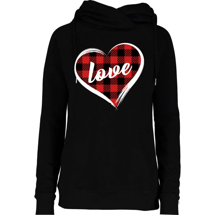 Valentines Day Love Plaid Heart Womens Funnel Neck Pullover Hood