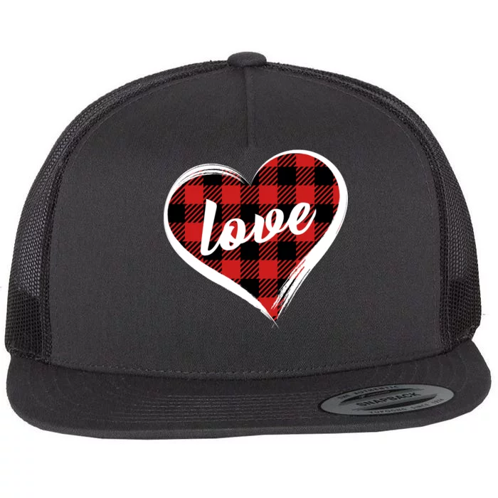 Valentines Day Love Plaid Heart Flat Bill Trucker Hat