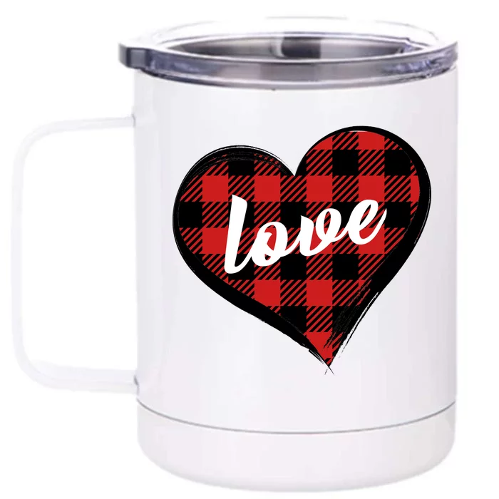 Valentines Day Love Plaid Heart Front & Back 12oz Stainless Steel Tumbler Cup