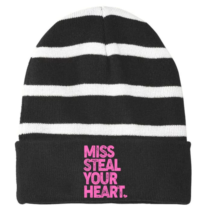 Valentine's Day Miss Steal Your Heart Striped Beanie with Solid Band