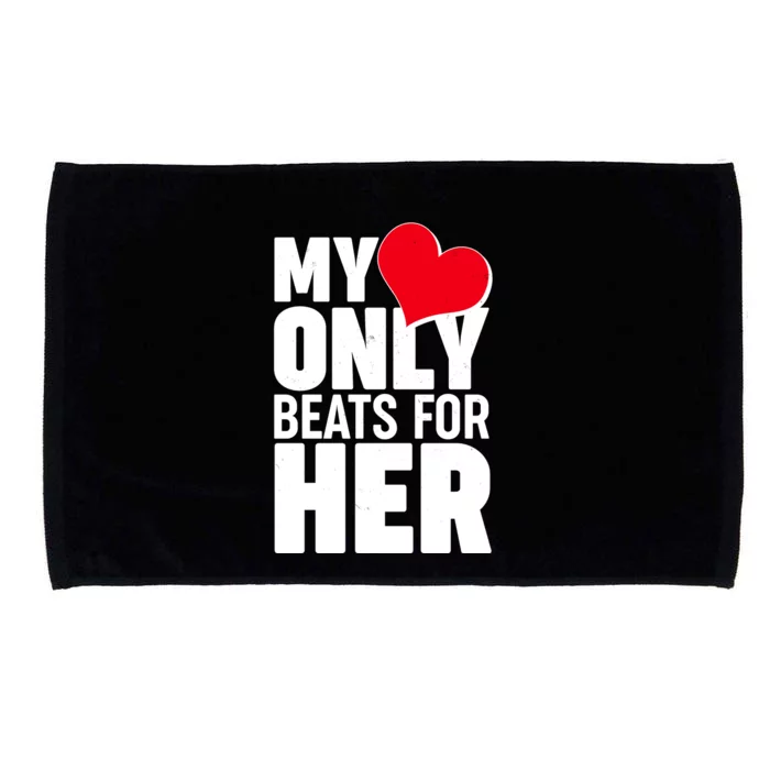 Valentine's Day My Heart Only Beats for Her Matching Couples Microfiber Hand Towel