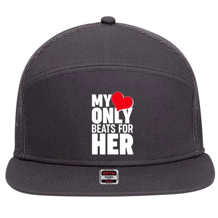 Valentine's Day My Heart Only Beats for Her Matching Couples 7 Panel Mesh Trucker Snapback Hat