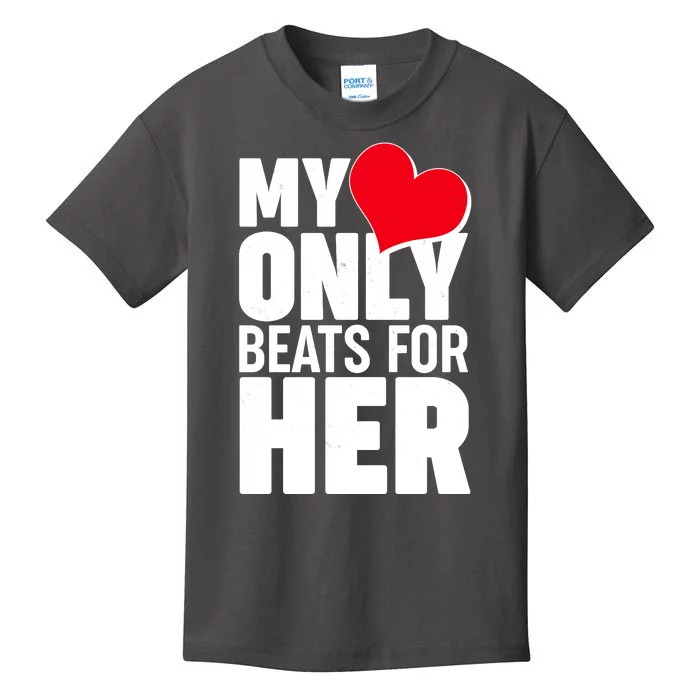 Valentine's Day My Heart Only Beats for Her Matching Couples Kids T-Shirt