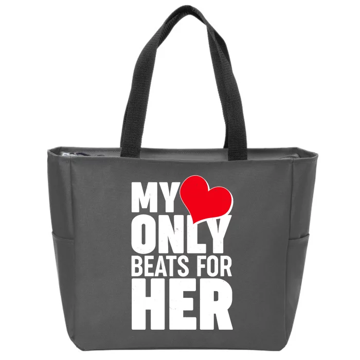 Valentine's Day My Heart Only Beats for Her Matching Couples Zip Tote Bag