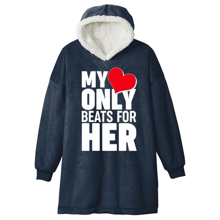 Valentine's Day My Heart Only Beats for Her Matching Couples Hooded Wearable Blanket