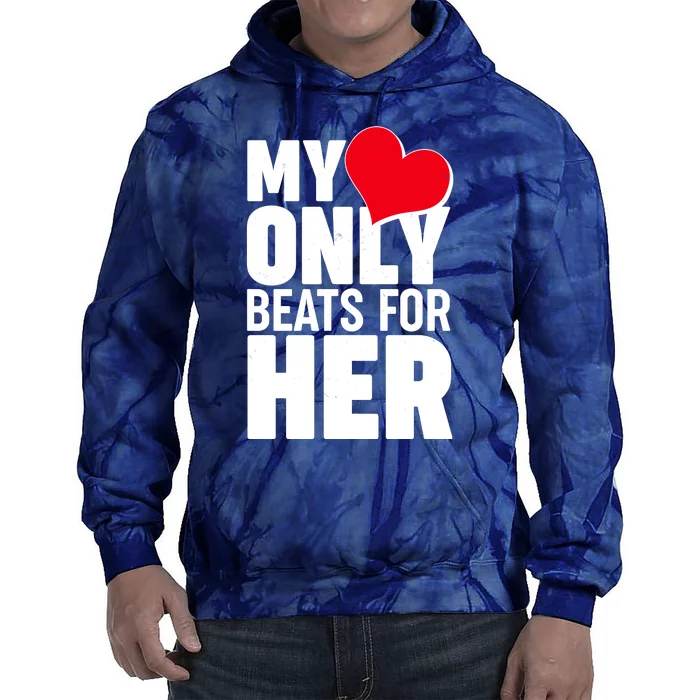 Valentine's Day My Heart Only Beats for Her Matching Couples Tie Dye Hoodie