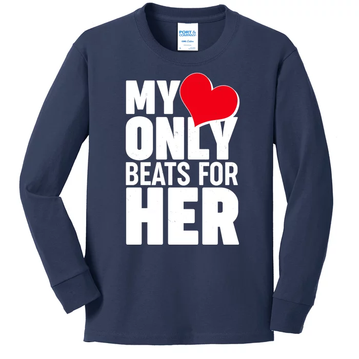 Valentine's Day My Heart Only Beats for Her Matching Couples Kids Long Sleeve Shirt