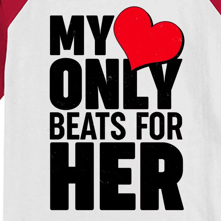 Valentine's Day My Heart Only Beats for Her Matching Couples Kids Colorblock Raglan Jersey