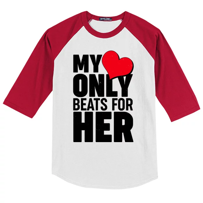 Valentine's Day My Heart Only Beats for Her Matching Couples Kids Colorblock Raglan Jersey