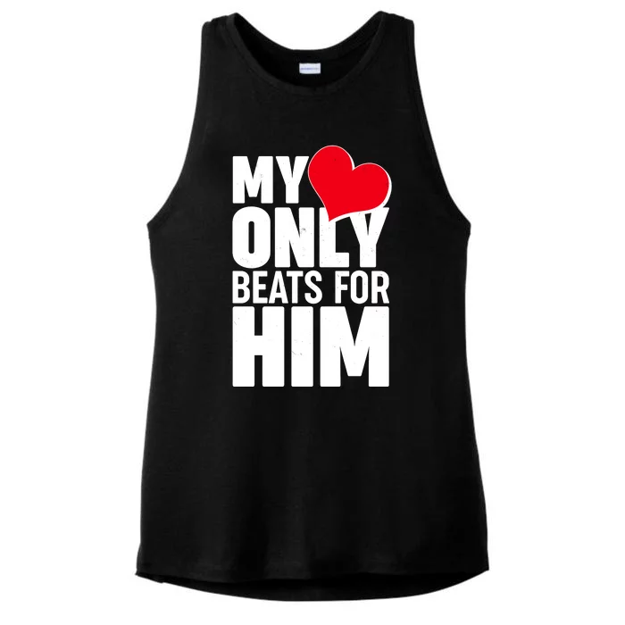 Valentine's Day My Heart Only Beats for Him Matching Couples Ladies Tri-Blend Wicking Tank