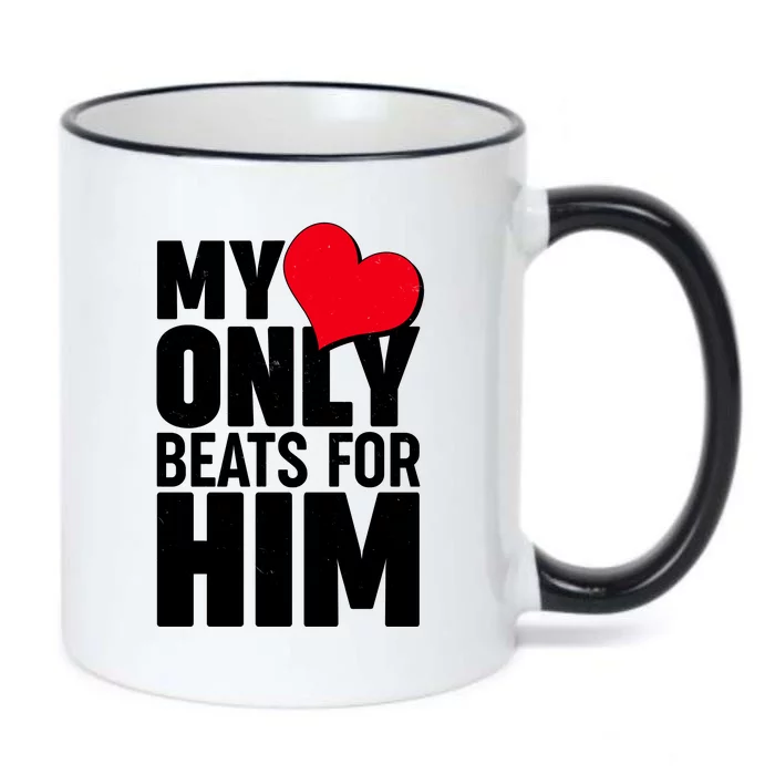 Valentine's Day My Heart Only Beats for Him Matching Couples Black Color Changing Mug