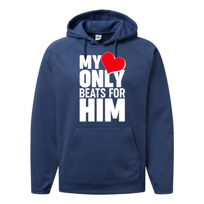 Valentine's Day My Heart Only Beats for Him Matching Couples Performance Fleece Hoodie