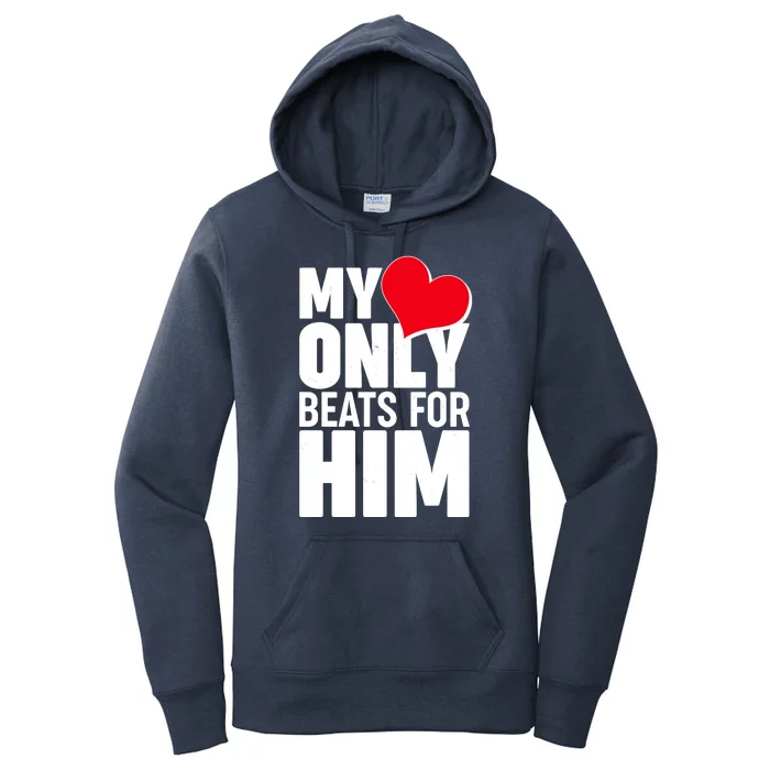 Valentine's Day My Heart Only Beats for Him Matching Couples Women's Pullover Hoodie