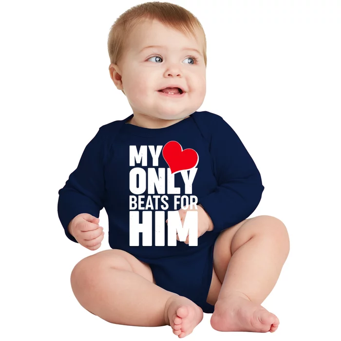 Valentine's Day My Heart Only Beats for Him Matching Couples Baby Long Sleeve Bodysuit