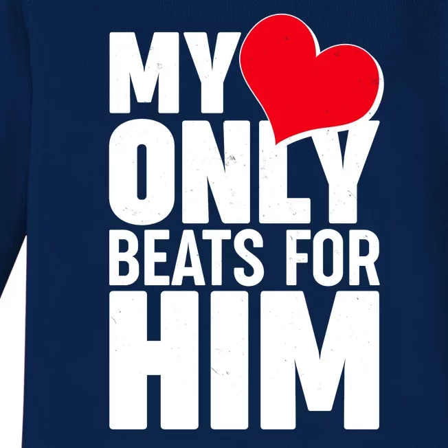 Valentine's Day My Heart Only Beats for Him Matching Couples Baby Long Sleeve Bodysuit