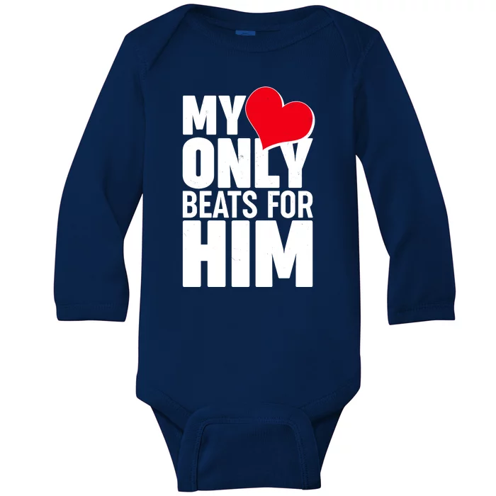 Valentine's Day My Heart Only Beats for Him Matching Couples Baby Long Sleeve Bodysuit