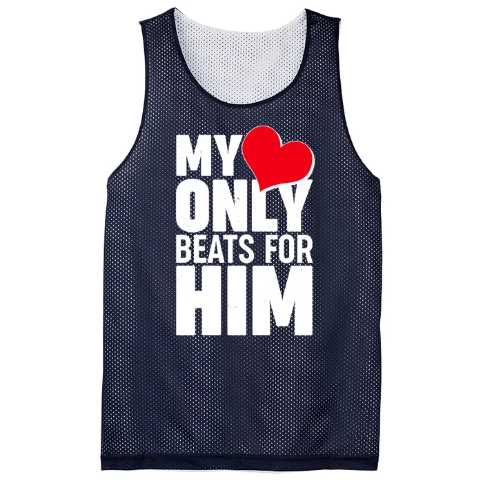 Valentine's Day My Heart Only Beats for Him Matching Couples Mesh Reversible Basketball Jersey Tank