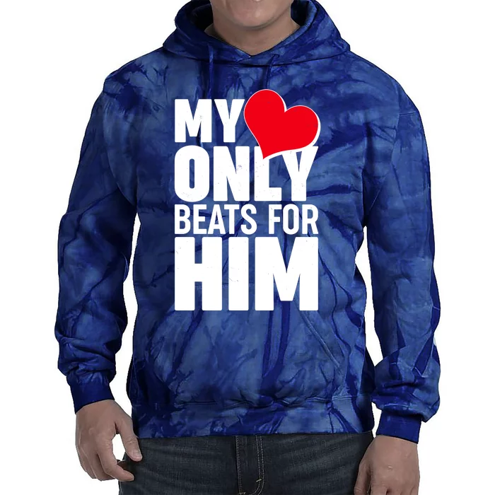 Valentine's Day My Heart Only Beats for Him Matching Couples Tie Dye Hoodie