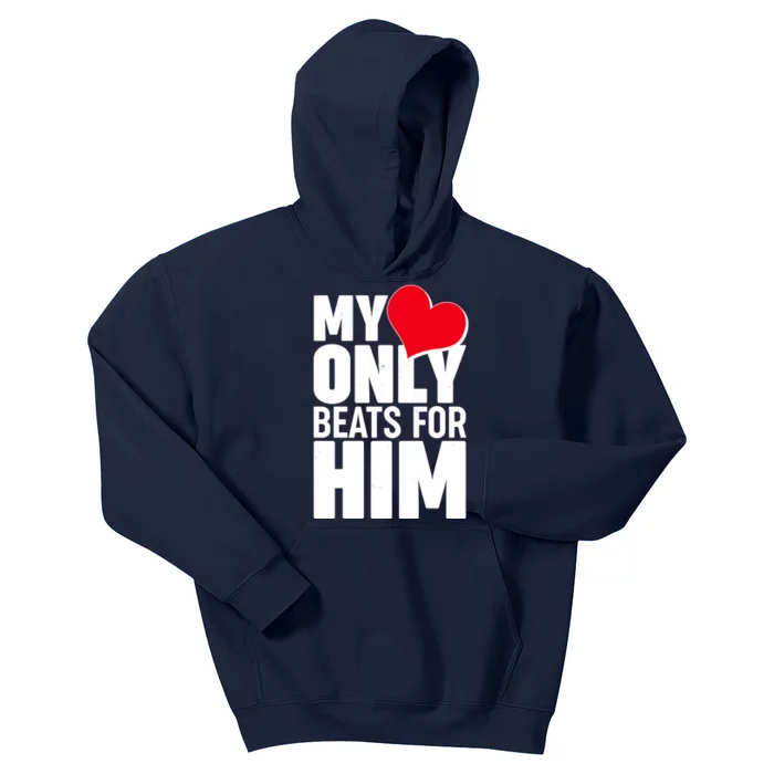 Valentine's Day My Heart Only Beats for Him Matching Couples Kids Hoodie