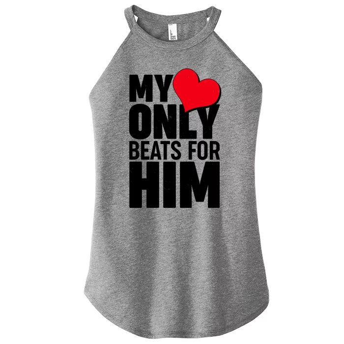 Valentine's Day My Heart Only Beats for Him Matching Couples Women’s Perfect Tri Rocker Tank