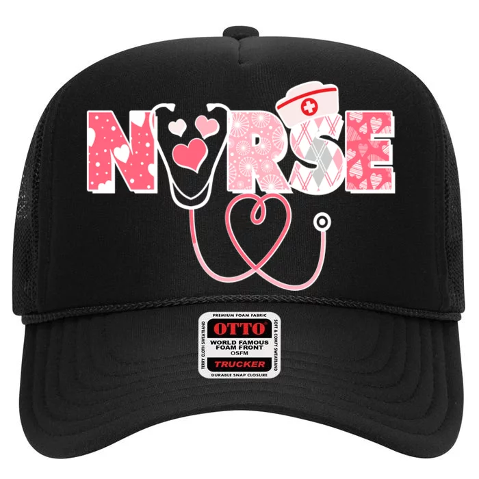 Valentine's Day Nurse Love High Crown Mesh Trucker Hat