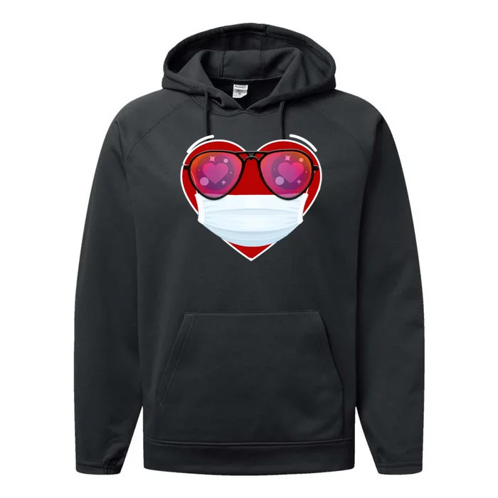 Valentines Day Quarantine Mask Heart Performance Fleece Hoodie