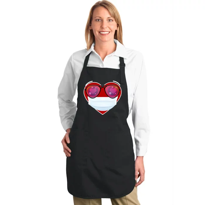 Valentines Day Quarantine Mask Heart Full-Length Apron With Pocket