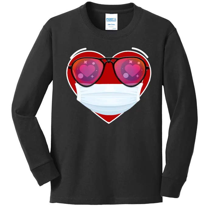 Valentines Day Quarantine Mask Heart Kids Long Sleeve Shirt