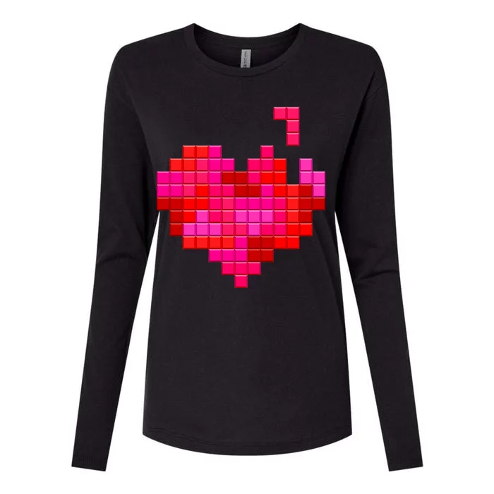 Valentine's Day Retro Video Game Heart Puzzle Womens Cotton Relaxed Long Sleeve T-Shirt