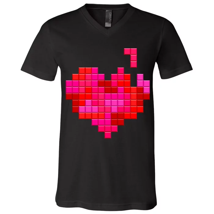 Valentine's Day Retro Video Game Heart Puzzle V-Neck T-Shirt