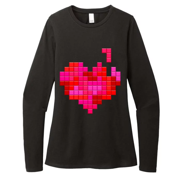 Valentine's Day Retro Video Game Heart Puzzle Womens CVC Long Sleeve Shirt