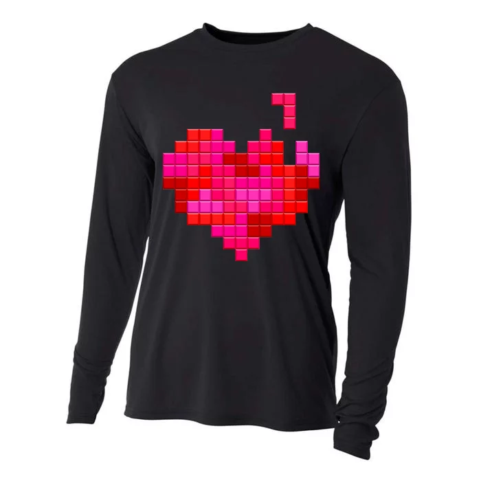 Valentine's Day Retro Video Game Heart Puzzle Cooling Performance Long Sleeve Crew