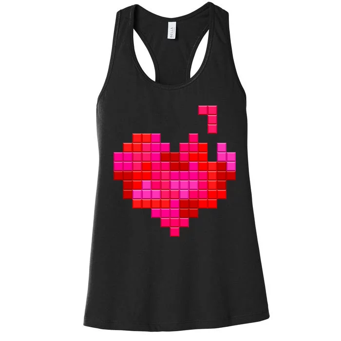 Valentine's Day Retro Video Game Heart Puzzle Women's Racerback Tank