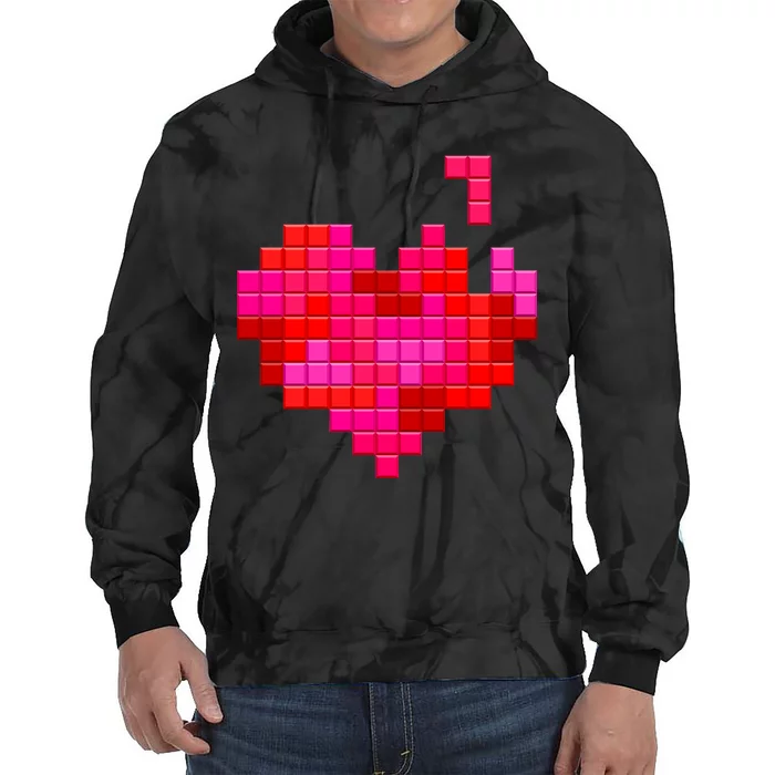 Valentine's Day Retro Video Game Heart Puzzle Tie Dye Hoodie