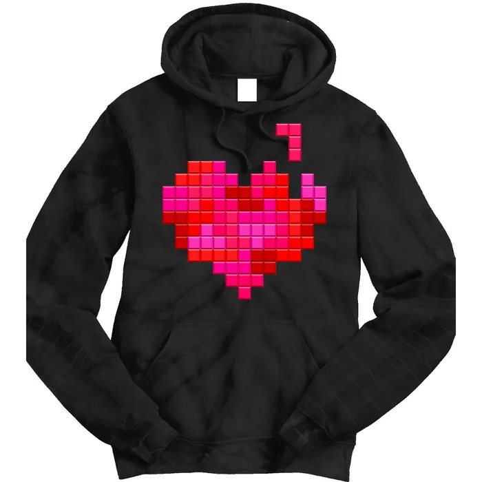 Valentine's Day Retro Video Game Heart Puzzle Tie Dye Hoodie