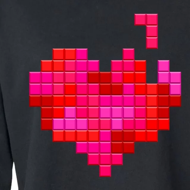 Valentine's Day Retro Video Game Heart Puzzle Cropped Pullover Crew