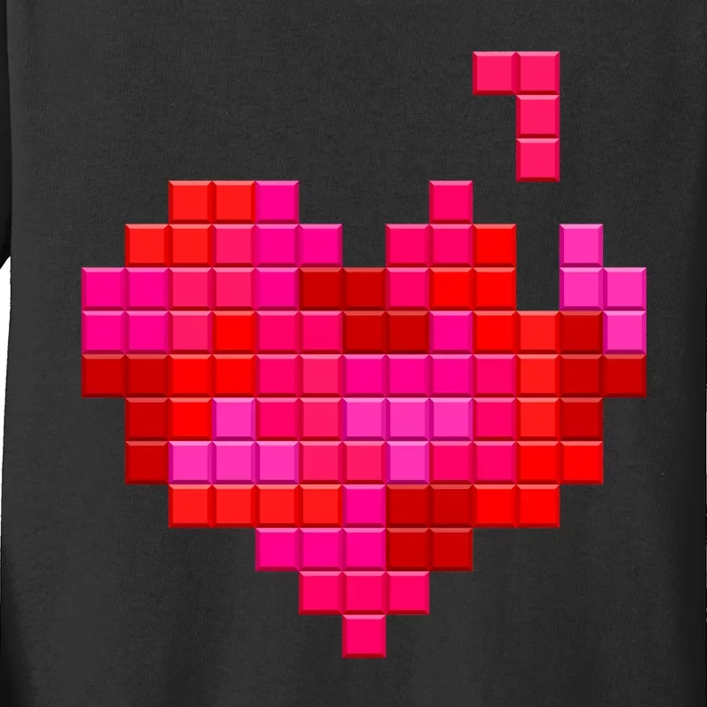 Valentine's Day Retro Video Game Heart Puzzle Kids Long Sleeve Shirt