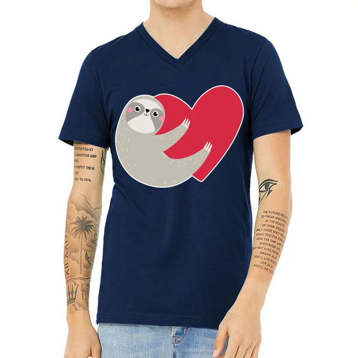 Valentines Day Sloth Heart V-Neck T-Shirt