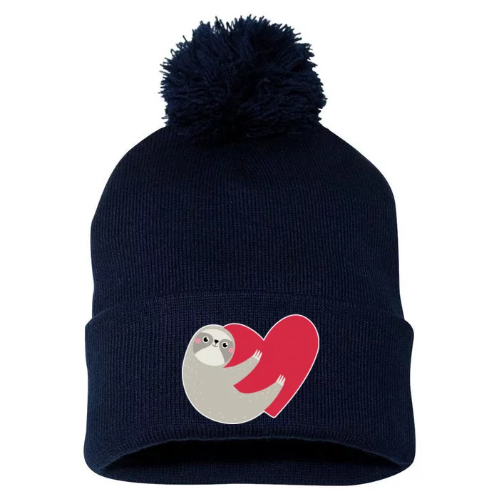 Valentines Day Sloth Heart Pom Pom 12in Knit Beanie