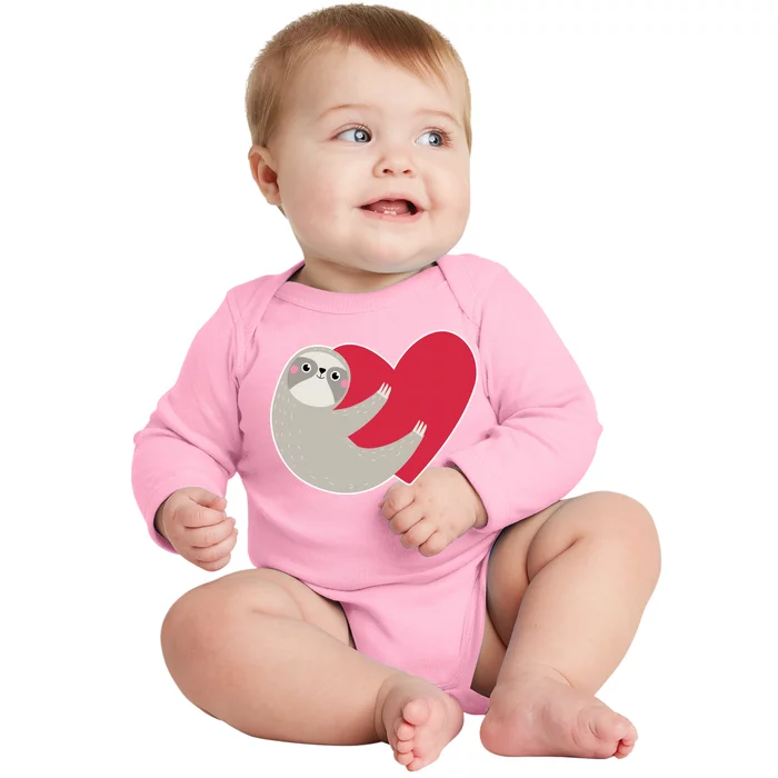 Valentines Day Sloth Heart Baby Long Sleeve Bodysuit