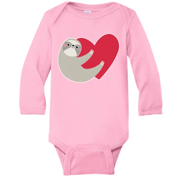 Valentines Day Sloth Heart Baby Long Sleeve Bodysuit