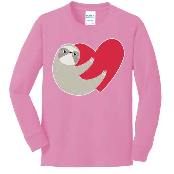 Valentines Day Sloth Heart Kids Long Sleeve Shirt