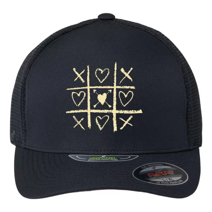 Valentine's Day Tic Tac Toe Love Hearts Flexfit Unipanel Trucker Cap