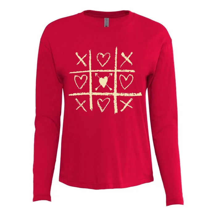 Valentine's Day Tic Tac Toe Love Hearts Womens Cotton Relaxed Long Sleeve T-Shirt