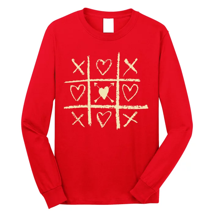 Valentine's Day Tic Tac Toe Love Hearts Long Sleeve Shirt